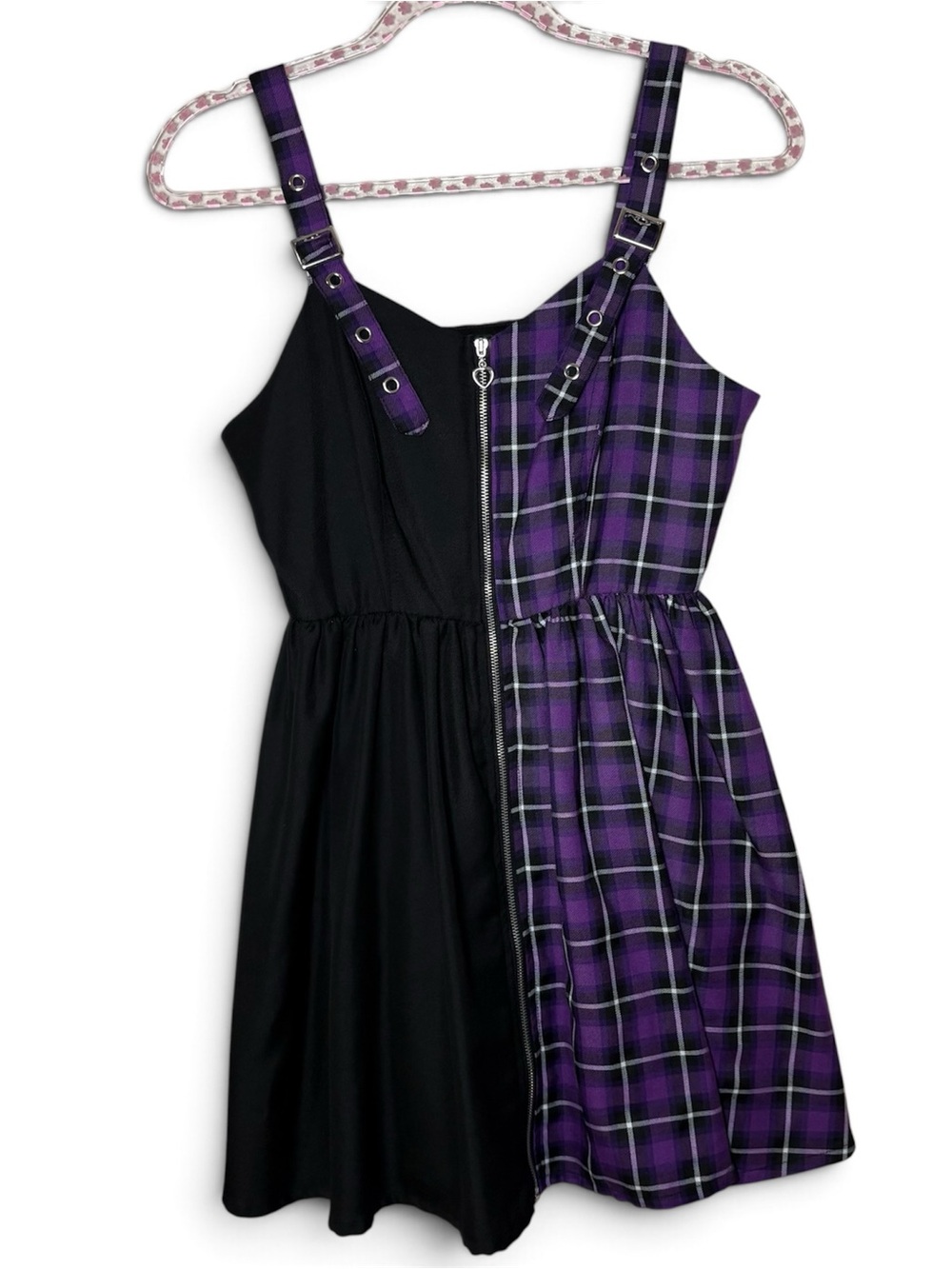 NWOT Hot Topic Black & Purple Plaid Split Dress Extra Small